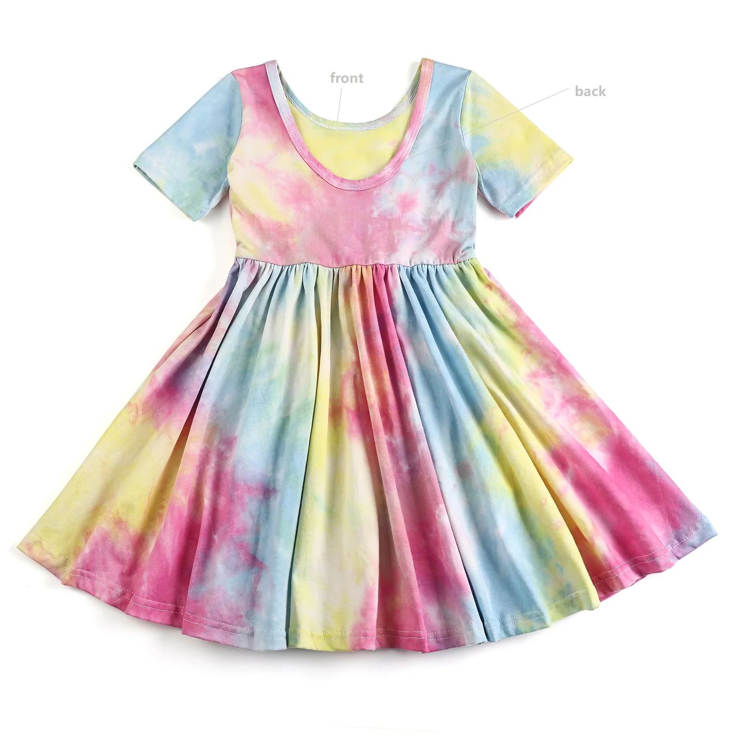 Summer short sleeve cotton knitted toddler kids boutique casual dresses children clothes tie dye girls twirl dress