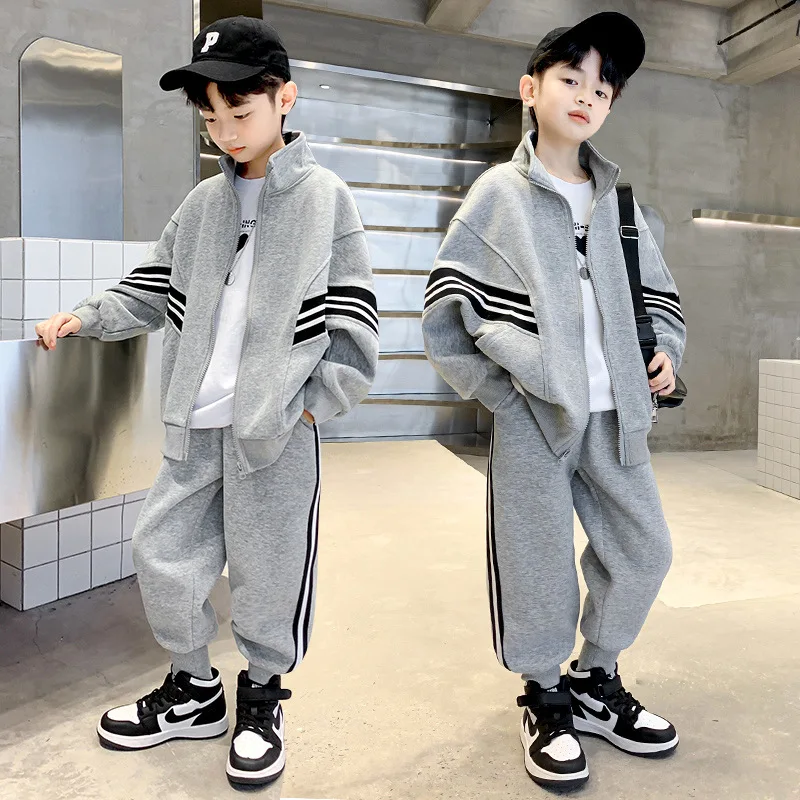 2023 Spring Autumn Teenagers Boys Outfits Clothing Sets Long Sleeve Zipper Stripe Jacket Pants 2Pcs Boutique Kids Clothes