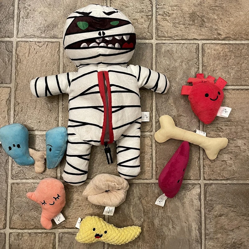 Halloween Mummy Indestructable Dog Toys with Organs Funny Plush Squeaky Dog Chew Toys Interactive Training Hide and Seek Pet toy