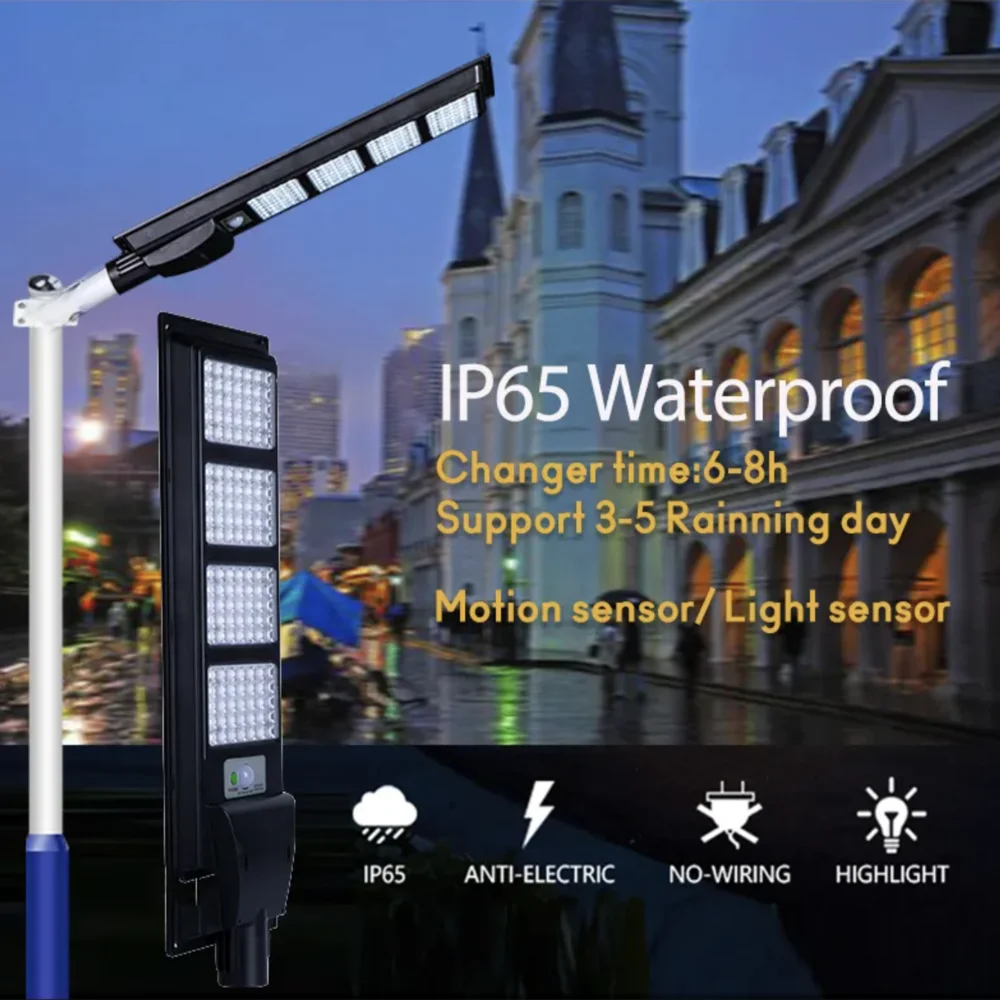 1000W SMD Solar Street Light IP66 Waterproof Smart Lighting for Outdoor Roads ABS Body UL ROHS GS Certified DC Power Supply
