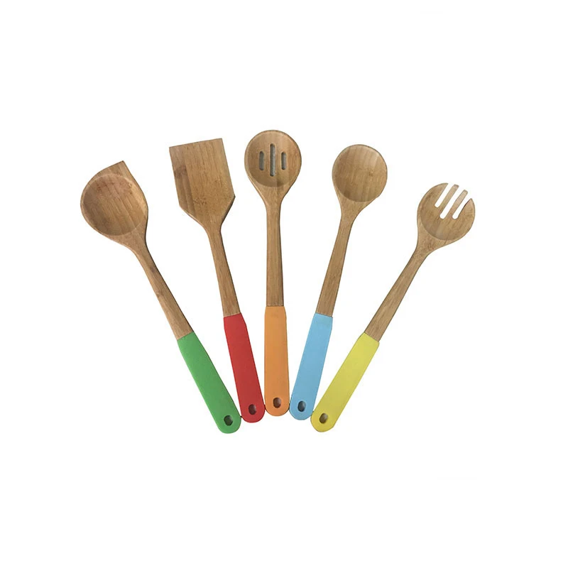 5 шт. метка частного назначения органического бамбукового дерева с антипригарным покрытием многоразовые кухонные инструменты для приготовления пищи ложка лопатка для смешивания набор посуды