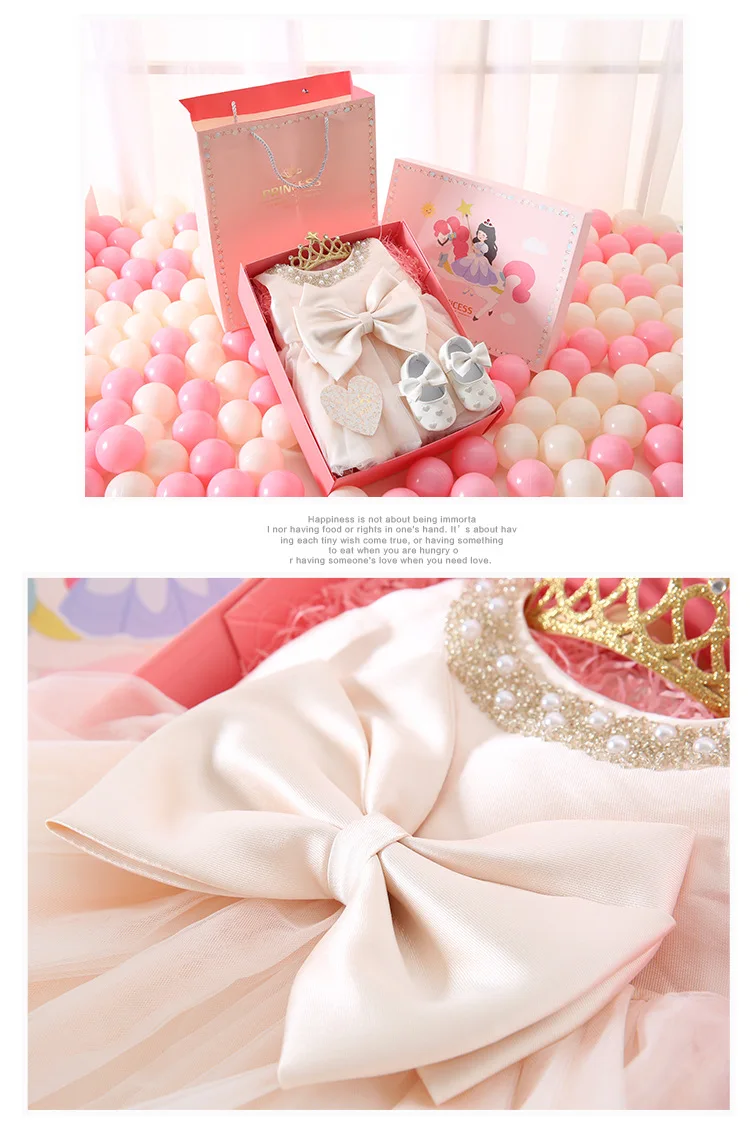 High quality newborn princess dress baby clothes sets  full moon  girl frock  gift box with hundred days gift