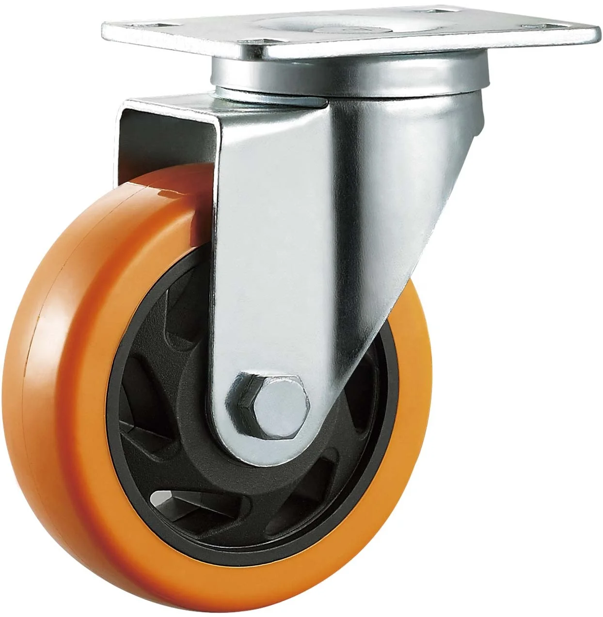 Furniture Castor Wheel 3 inch 75mm bole hole swivel Orange PU Plastic table cabinet Wheel double ball Bearing