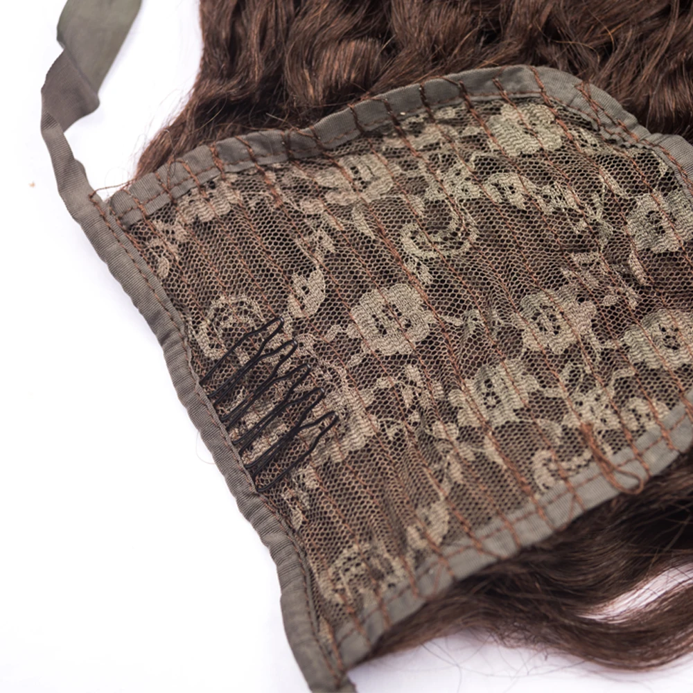 100% Human Hair Virgin Pony Tails Hair Extensions Double Drawn Natural Clip in Wrap Around Drawstring Ponytail Human Hair