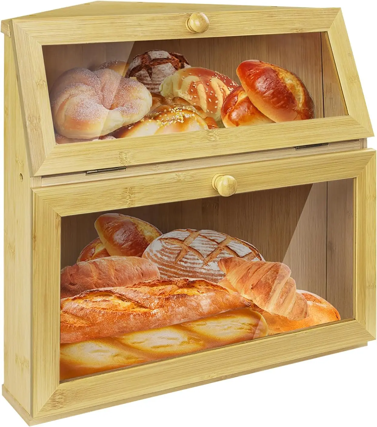 With Sid Wheels Double Drawer Holder Bread Boxes Compartment Single Trapezoid Storage Cutting 2-layer Bamboo Food Foldable JQ