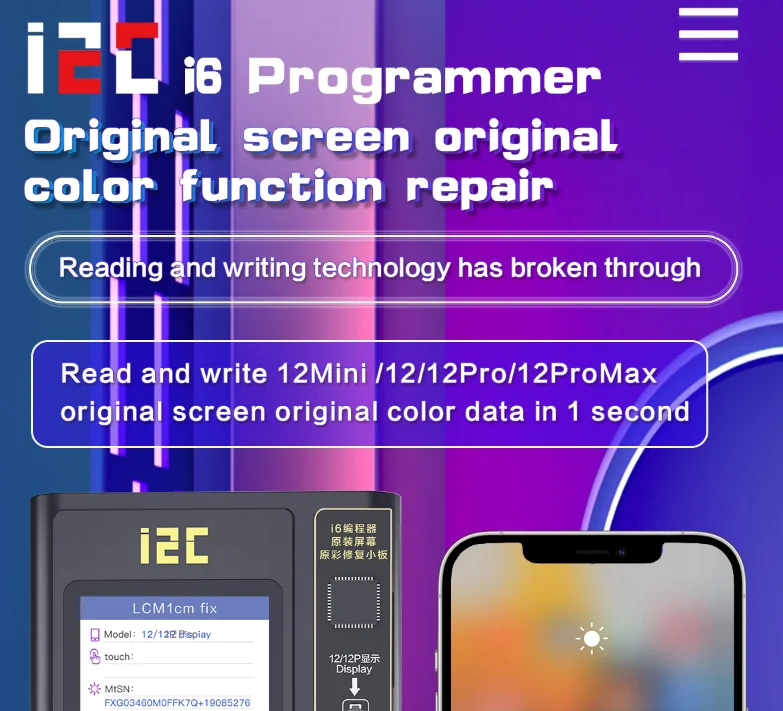 I2C i6 Intelligent Programmer For iPhone 6 to14 Pro Max Photosensitive Original Color Battery Fingerprint Dot Matrix Repair Tool