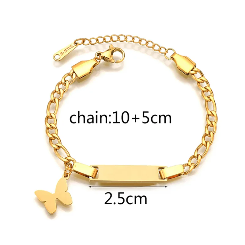 Baby Kid Children Jewelry Stainless Steel Bar Pull Chain Bracelet Adjustable Length Engraved Custom Name Slider Chain Bracelet