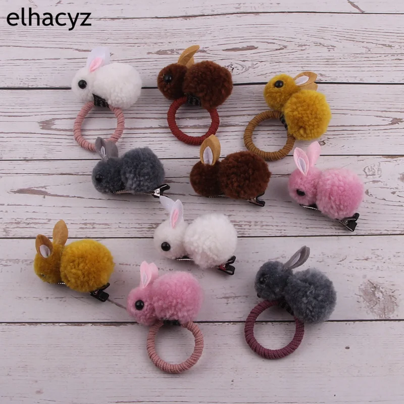 
Kids Korean Plush Rabbit Elastic Ponytail Holder Hair Ties Hairpins Cute Princess Hair Clips Rubber Hair Accessories 