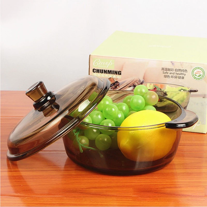 
3 Piece Microwave Safe Pyrex Glass Cooking Pots Cookware Set Dinnerware Sets,Brown Glass Bowls for Breakfast Porridge Fruit Vege 