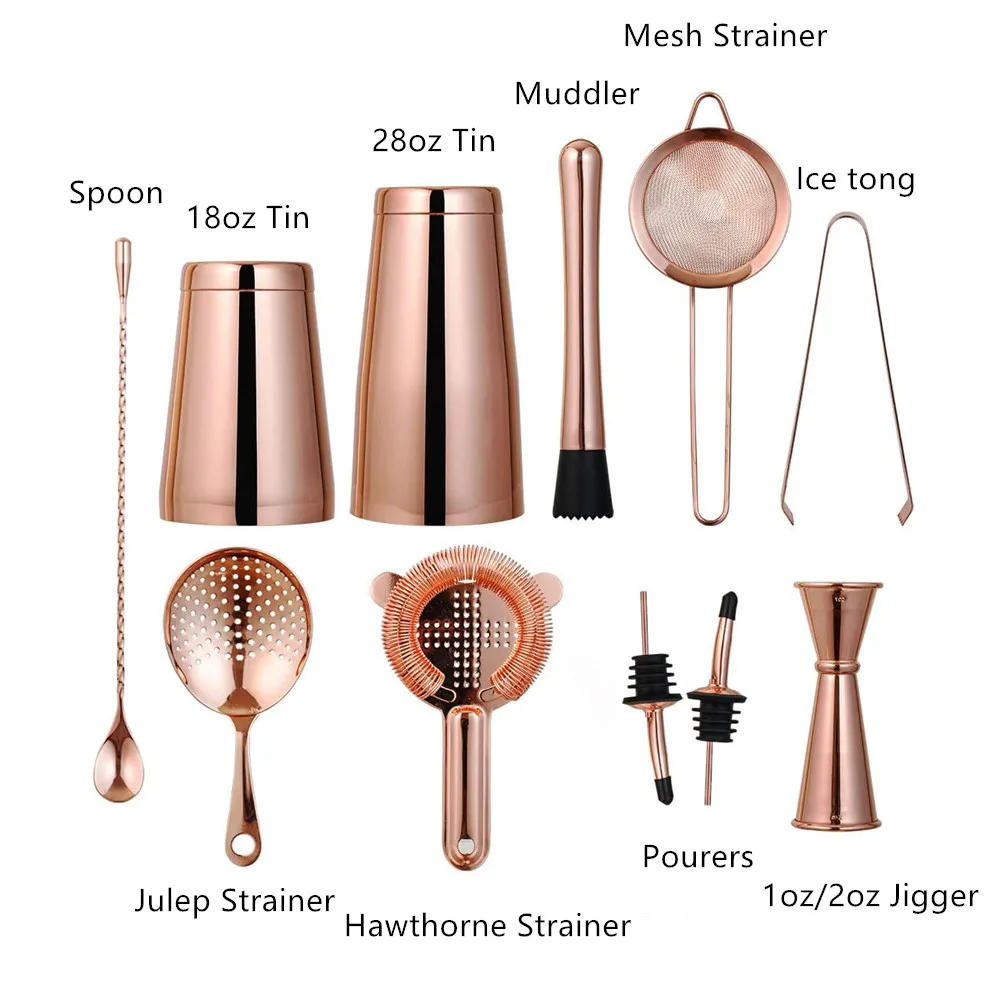 
Luxury 11-piece Rose gold Stainless Steel Weighted Boston Shaker Bar Set 