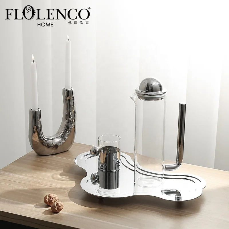 Серебряная керамическая тарелка для фруктов Flolenco, домашний интерьерный стол, тарелка для фруктов в гостиную, домашний декор, роскошный лоток для фруктов