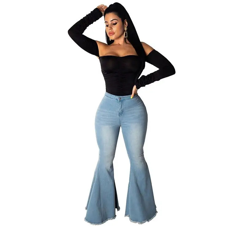 
11AF251 hot casual high waist stretch washed Flared Woman Pants Jeans 