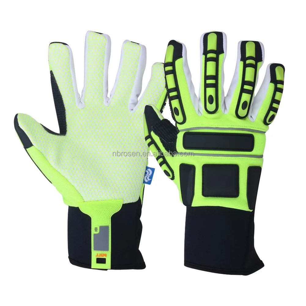 High Impact Cut Resistant TPR Silicone Knuckle Protection Hand Working Hi-Vis Anti Vibration Offshore Oil Gas Safety Work Gloves