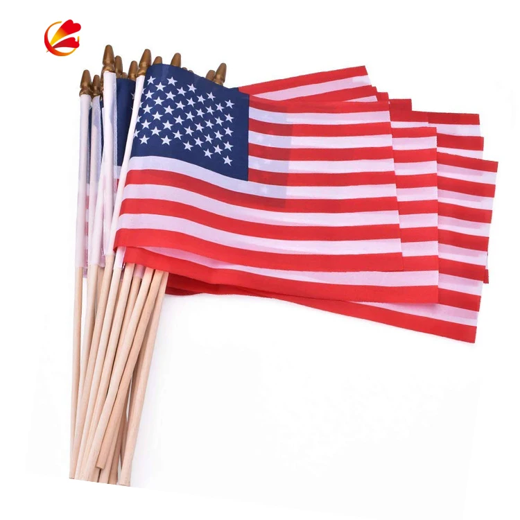 Small/Mini American Flags on Stick 5x8 Inch Handheld US Flags decor American Hand Held Stick Flags Spear Top Veteran Party
