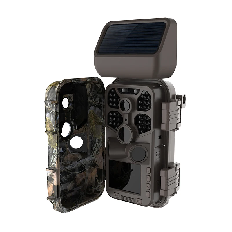 Hunting Trail Camera with Portable Solar Panel Charging 46Pcs IR LEDs 16 Mega Pixel 1080p Video Audio 2.4 Inch HD LCD Screen