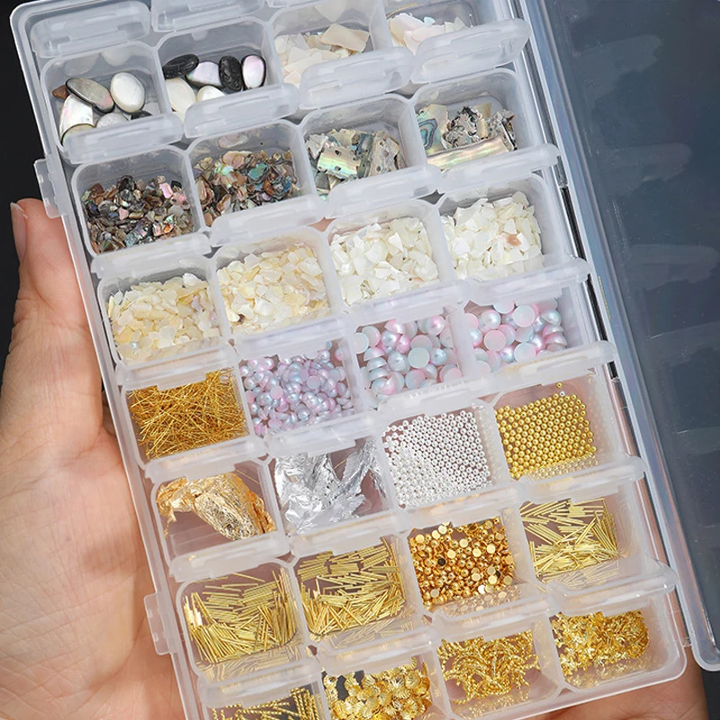 28 Gird Crystal Germ Jewelry Luxury Chrome Pink Hearts Flower Nail Charms Heart Rose Pearl Bear Colorful Nail Rhinestones