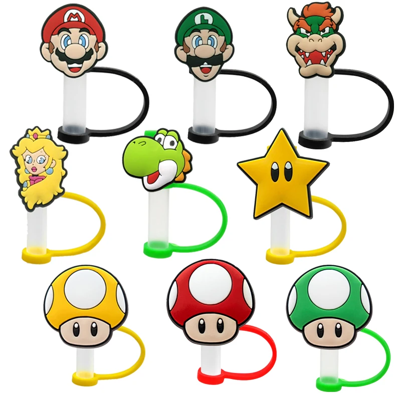 Super Mario Straw Cover Silicone 6-8mm Mold Rubber Straw Charms Topper for Tumbers Custom Mario Bros Straw Topper