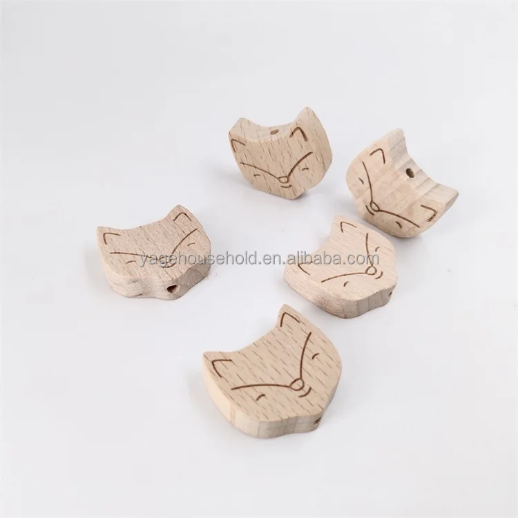 Animal Shape Beech Wood Beads Natural Wooden Cartoon Beads DIY Pacifier Chain Accessory Wood Loose Beads