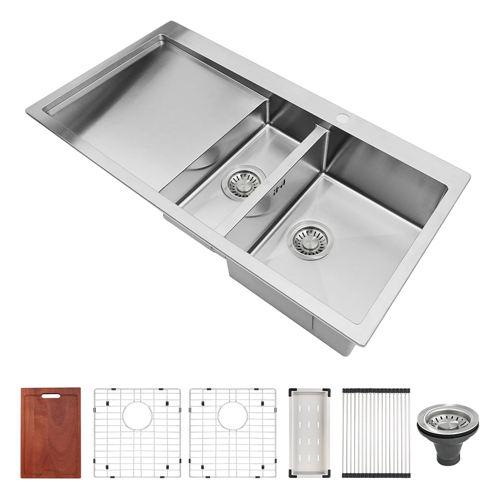 Customized Single Double Bowl 304 Stainless Steel Handmade Kitchen Sinks for Apartment Hotel
