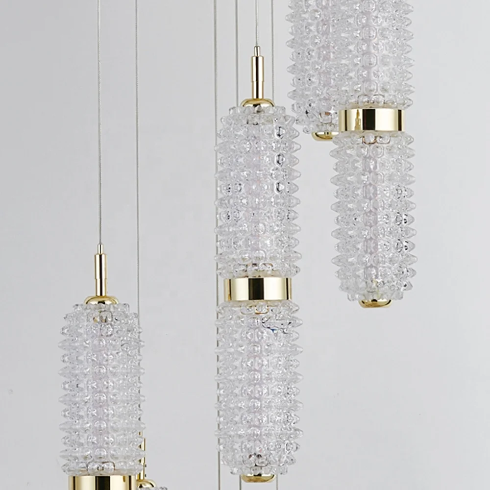 2022 New Modern golden Capsule shape pendant lamp crystal glass spiral LED villa stairs glass chandelier
