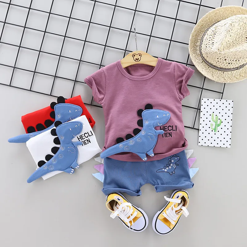 
Summer clothes cute baby handsome casual cartoon short sleeve suit 