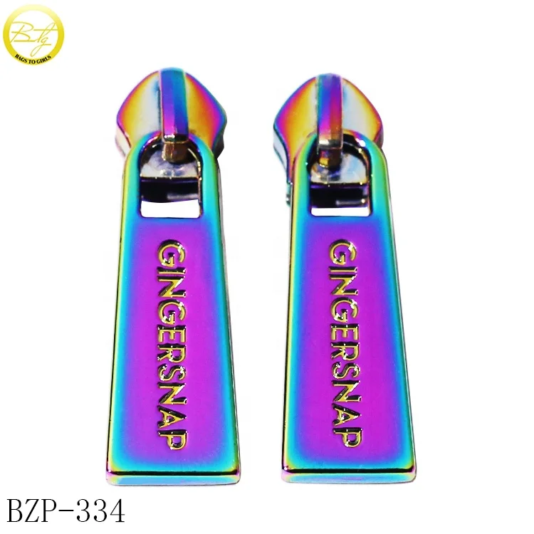 Personalized made skull logo puller slider design rainbow color tote bags metal zipper charms for leather crafts