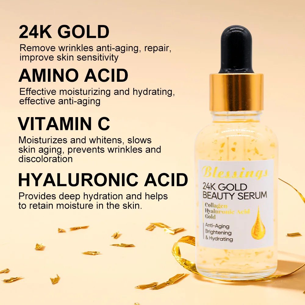 Private Label Skin Care Anti Aging Serum Whitening 30 Vitamin C 24K Gold Serum
