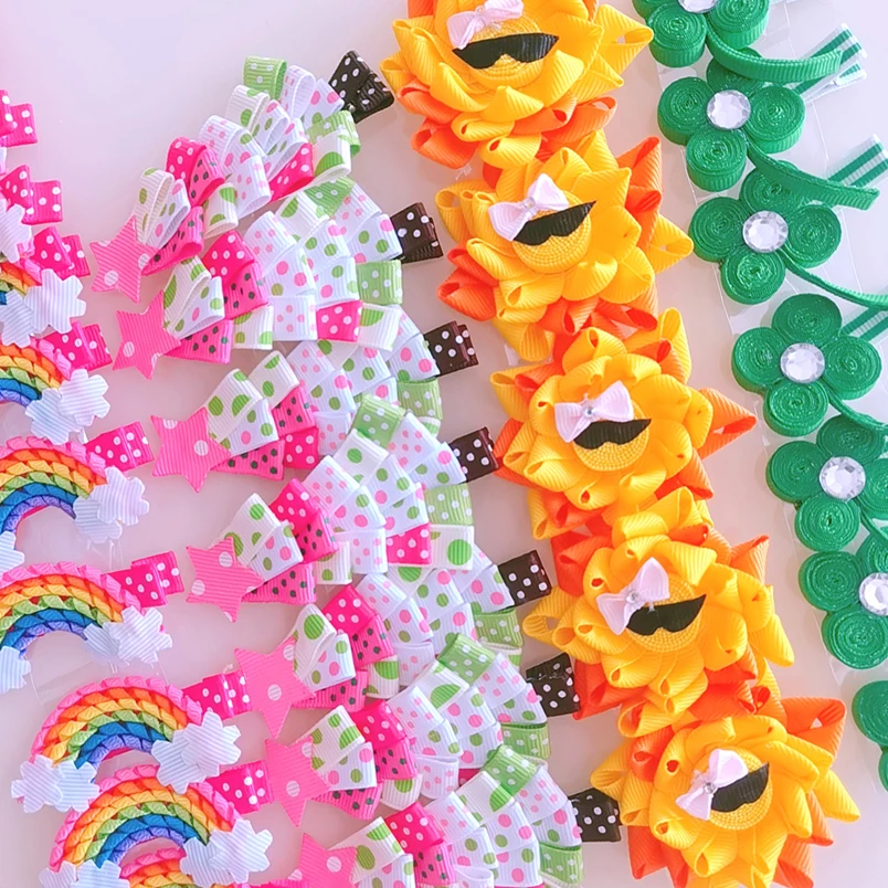 Grosgrain Ribbon Boutique Hair Bow Gradient Rainbow Hair Clip for Girls Flower Hair Accessories