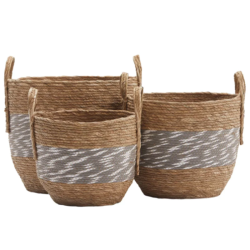 Natural seaweed woven potted rattan plant cover pot can be folded kitchen storage basket indoor and outdoor