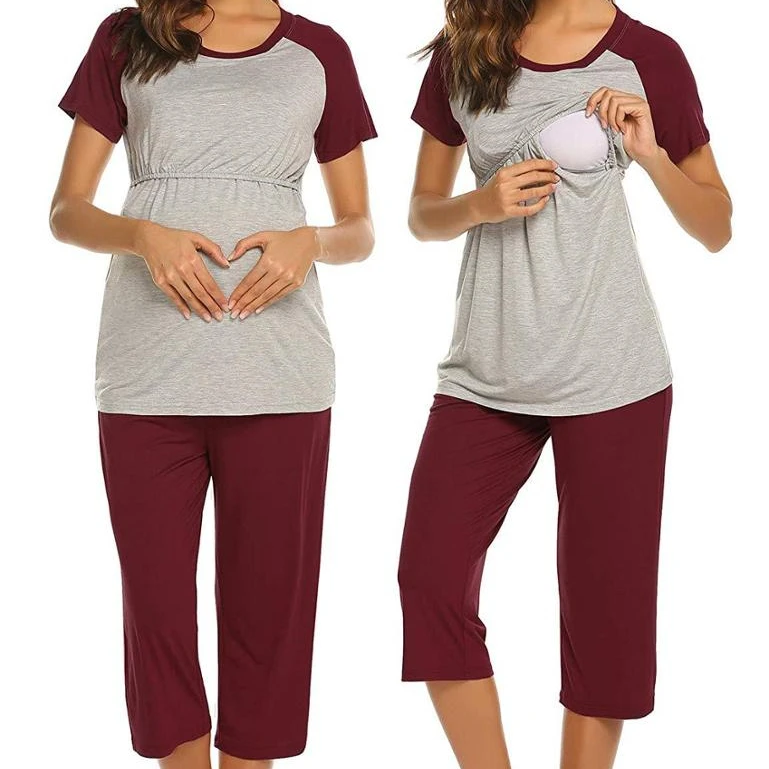 2021 New Arrivals Summer Breastfeeding Adjustable Waistband Pajamas Maternity Nursing Pregnancy Clothing