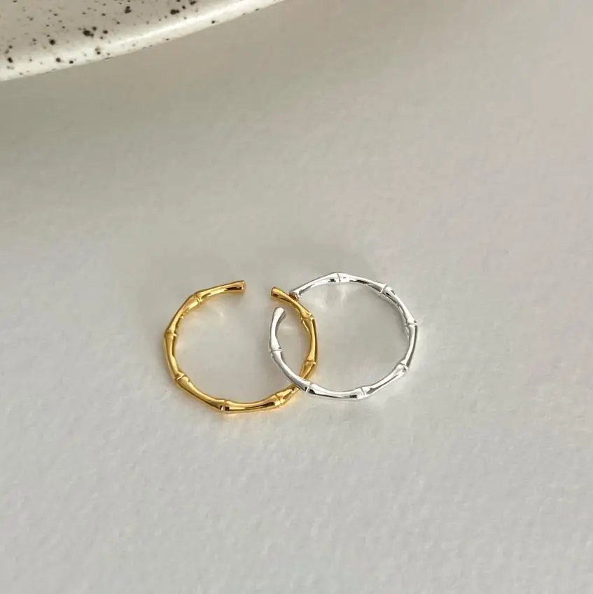 Classic 18K Gold Plated  Bamboo Bar Open Finger Rings For Women 925 Sterling Silver Women Jewelry