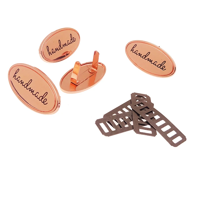 Wholesale Oval Metal Rose Gold Handmade Bag Tag Labels For Purse Clothes