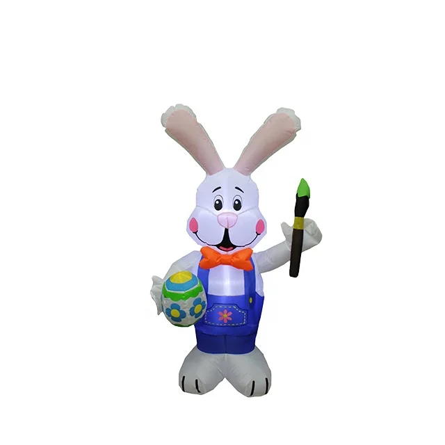 
 120cm inflatable rabbit with orange tie painting egg and pen in hand for easter decoration outdoor decorative garden  