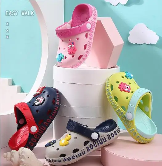 2021 cute children kids clogs boys & girls slides cartoon sandals flats soft indoors slippers summer closed toe beach