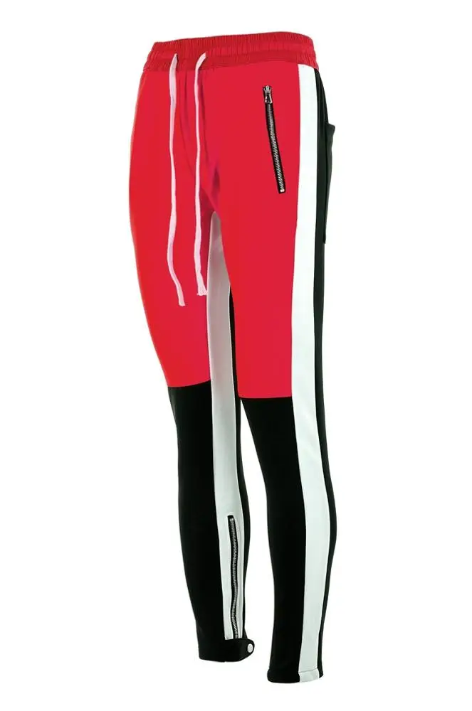 
long drawstring elastic rib waist color block custom men jogger side stripe design track pants 