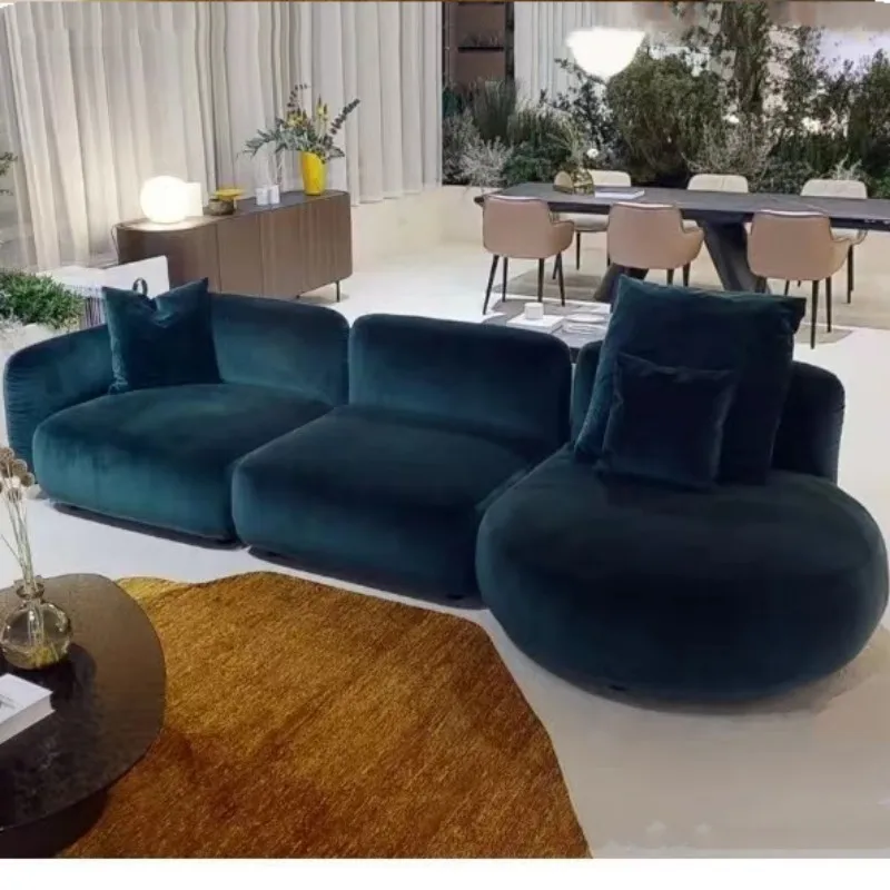 Round and soft light luxury arc sofa with caramel velvet fabric module sofa living room sofa