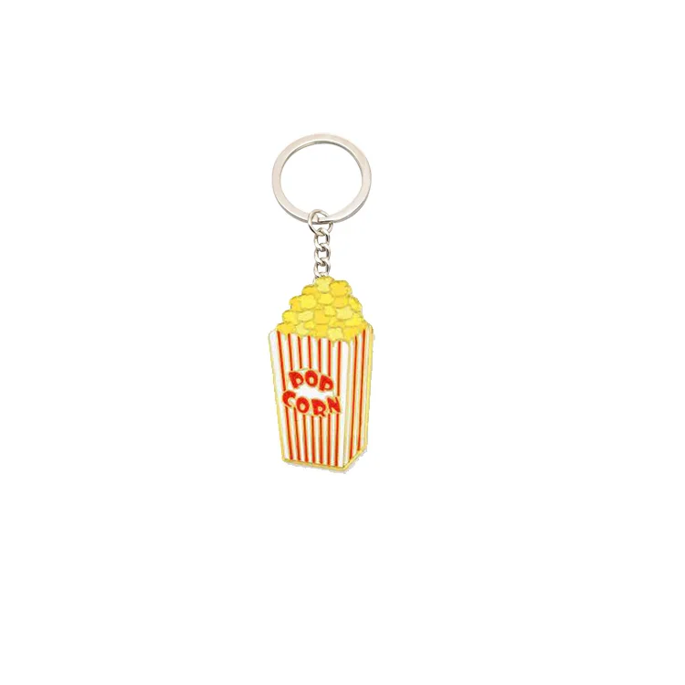 Wholesale Manufacture Snack food Caloric food Enamel Keychain Custom Hamburger Pizza Noodles French fries Chicken Popcorn Alloy
