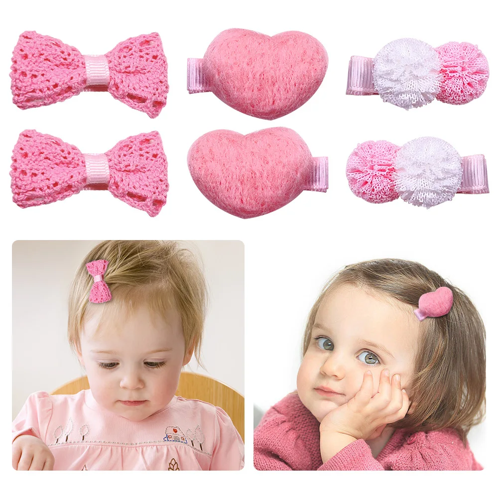 Pink hollowed-out hair bow clip plush heart fringe ball fully lined fabric clip hair accessories