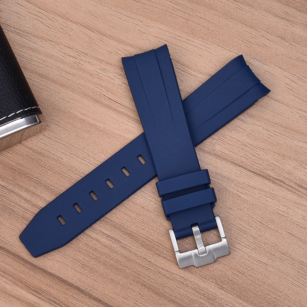 Ремешок FKM резиновый для наручных часов высококачественный синий браслет с изогнутым концом дайвинга 20 мм