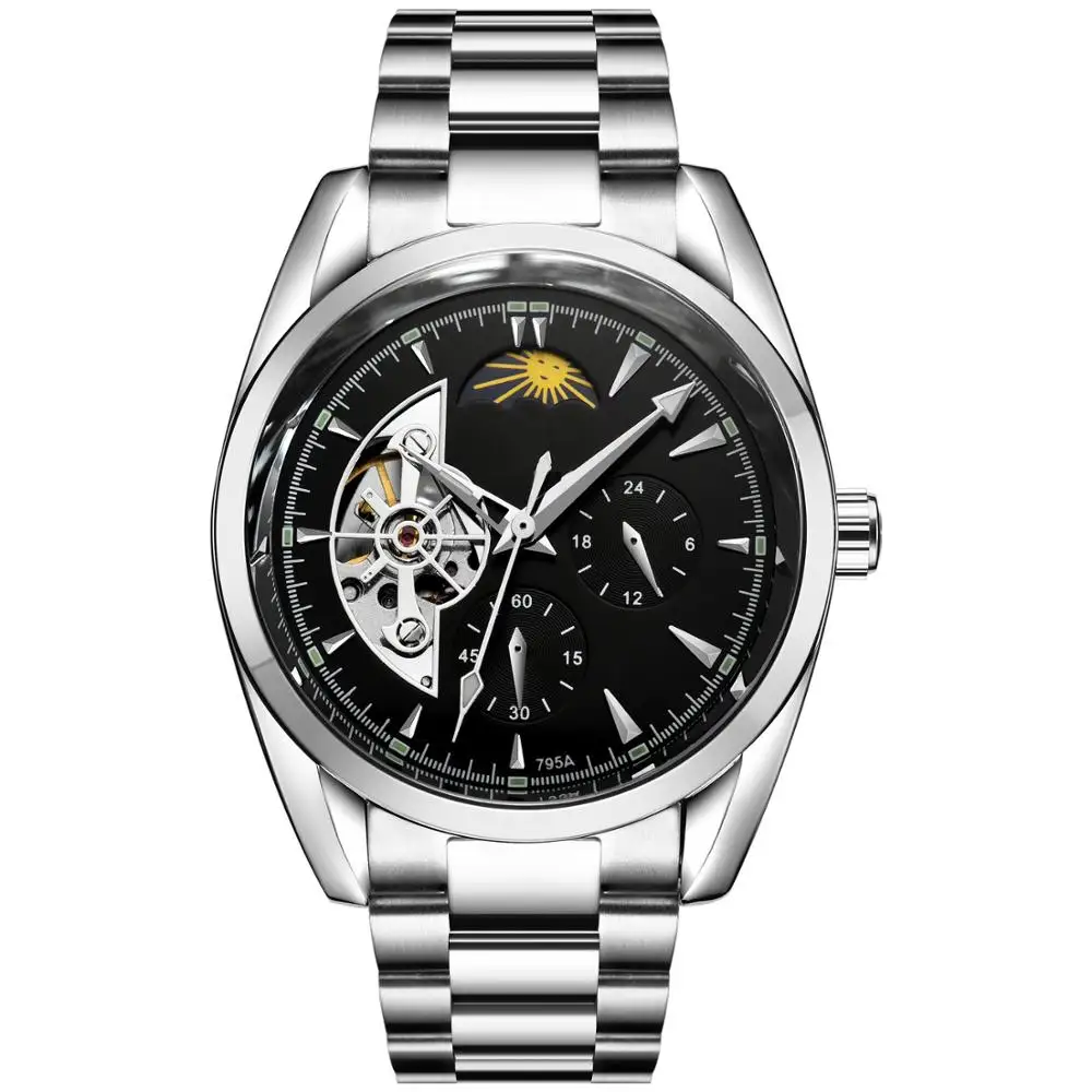
new 2021 Swiss made watch all branded Custom Logo Stainless Steel strap Watch Luminous Mens Mechanical tourbillon Watch 