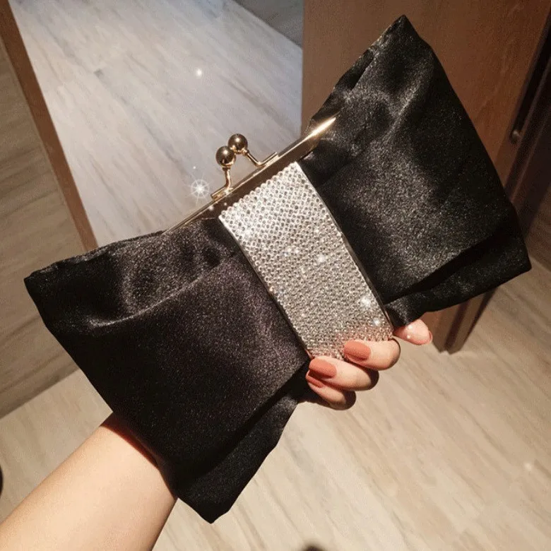 Wholesale Fashion Design Korean Style Black Butterfly Shaped Female Chain Clutch Purse Evening Bag