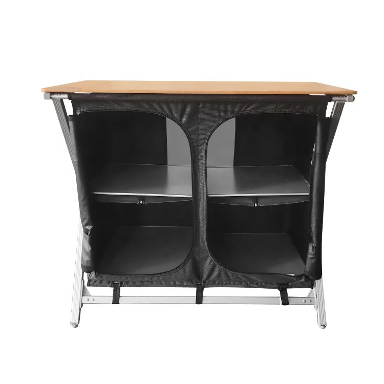 Бамбуковый кухонный стол для кемпинга, алюминиевый складной портативный шкаф для кемпинга