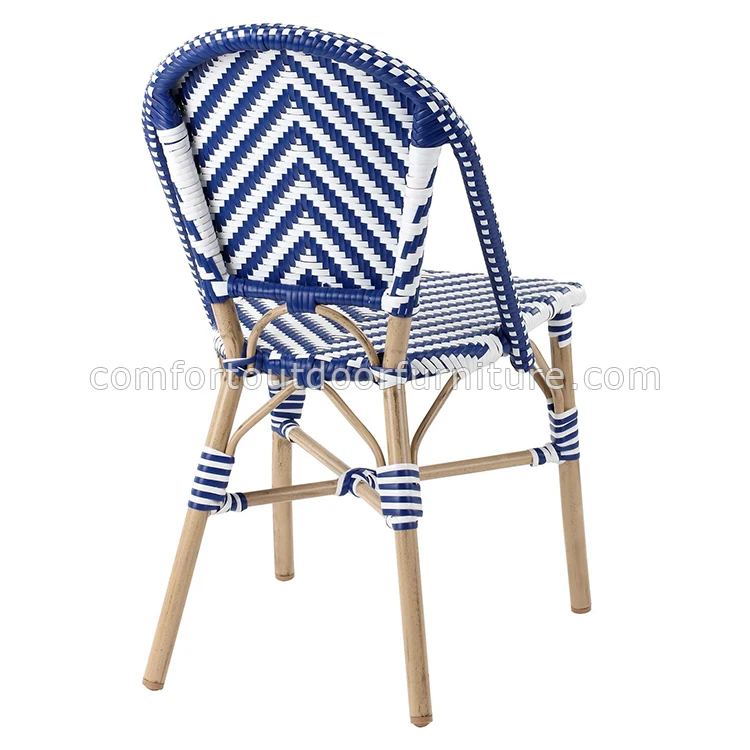 Commercial Grade Metal Frame Morden Seating Rattan Woven Dining Chair in Navy blue+white color