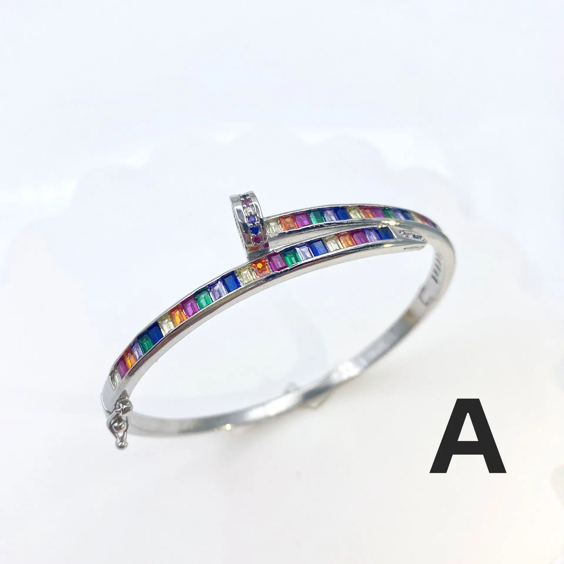 High quality brass cz cubic zirconia pave nail cuff bangle bracelets wedding bangle for women