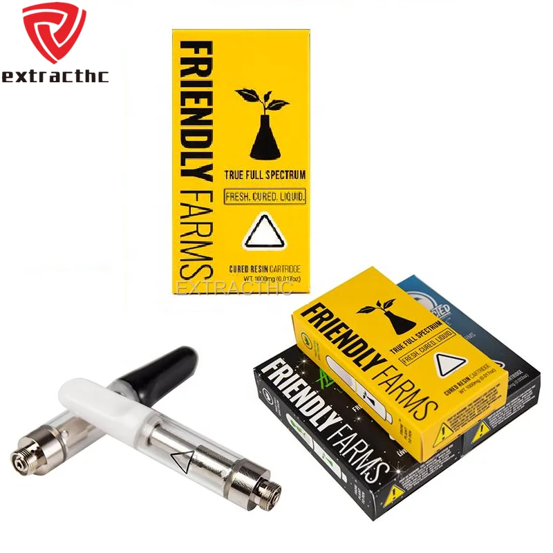 
Friendly Farms CBD Vape Cartridge 0.8ml/1.0ml Pyrex Glass Ceramic Coil Thick Oil with Carts Packaging 