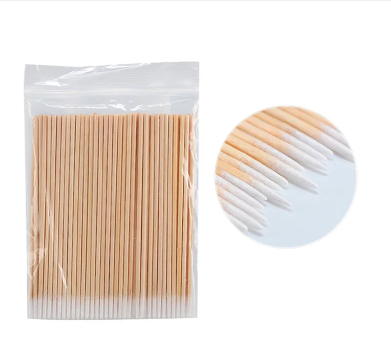 
100pcs/bag Disposable Wood Cotton Buds Swabs Lint Free Micro Brushes Ear Clean Stick Eyelash Extension Glue Removing Nails Tools 