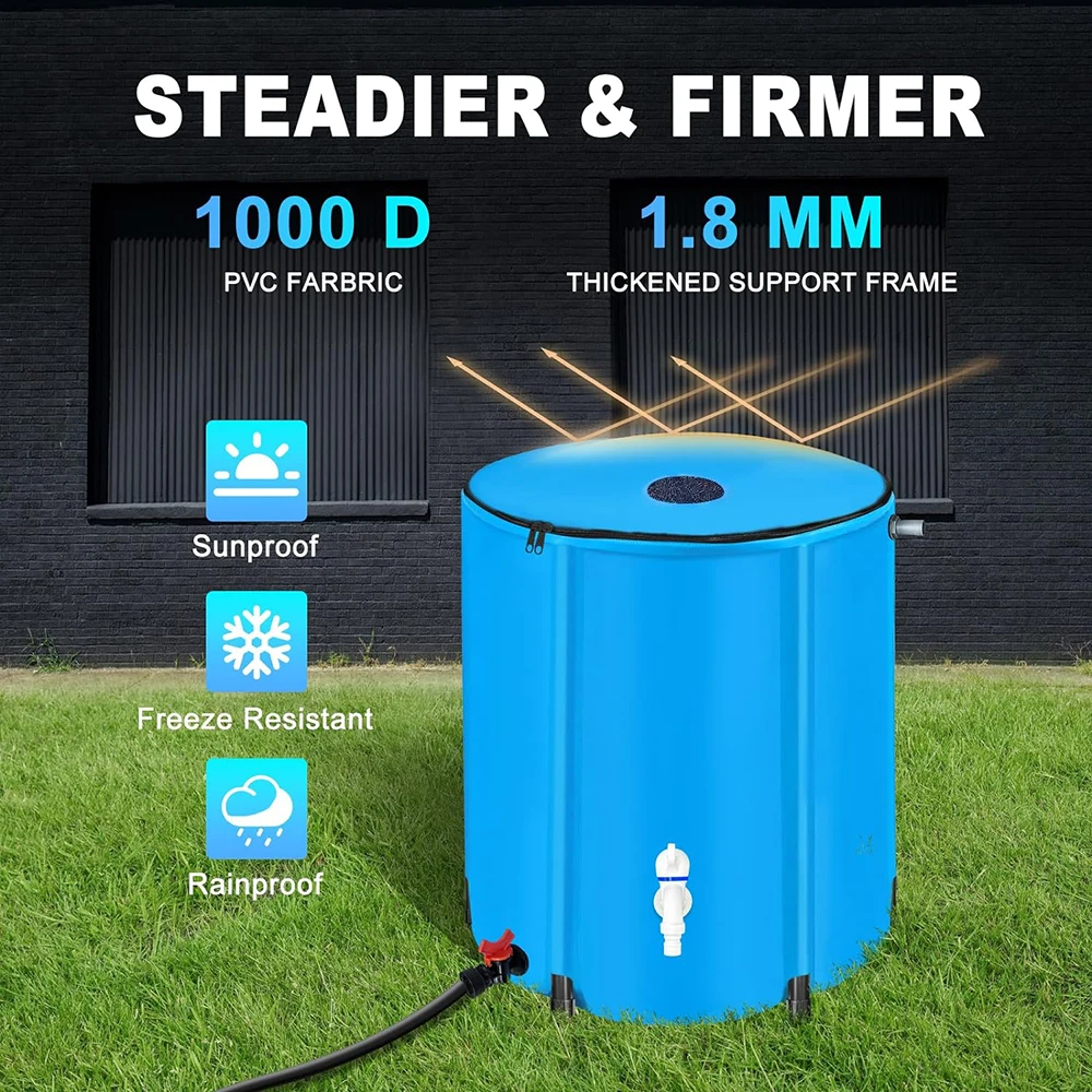 100 Gallon Portable Water Storage Container Rain  Barrel with Filter Spigot Overflow Kit