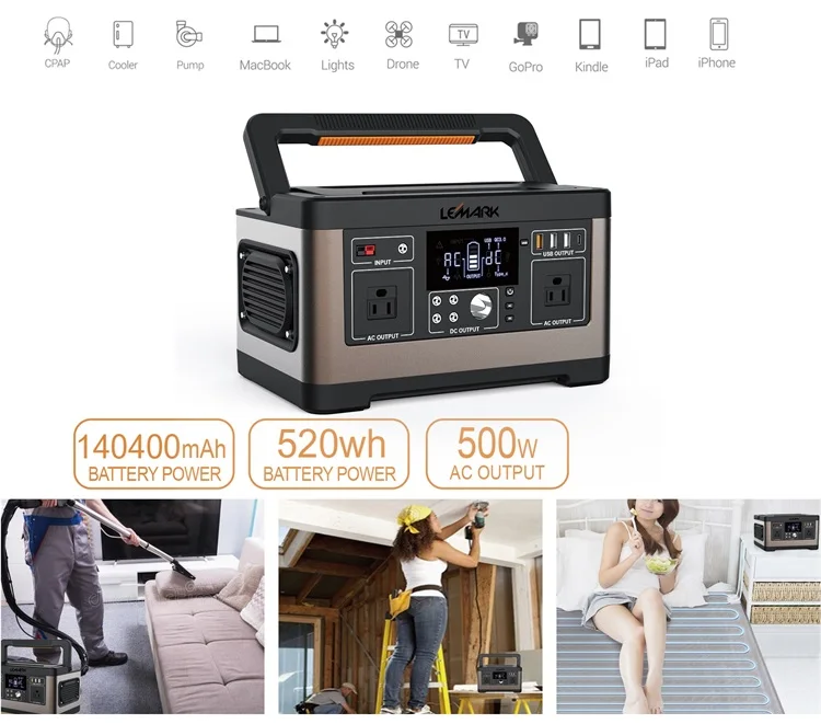 OEM Logo Portable Solar Camping Battery Box 500 Watt Outdoor Power Supply with DC AC Inverter