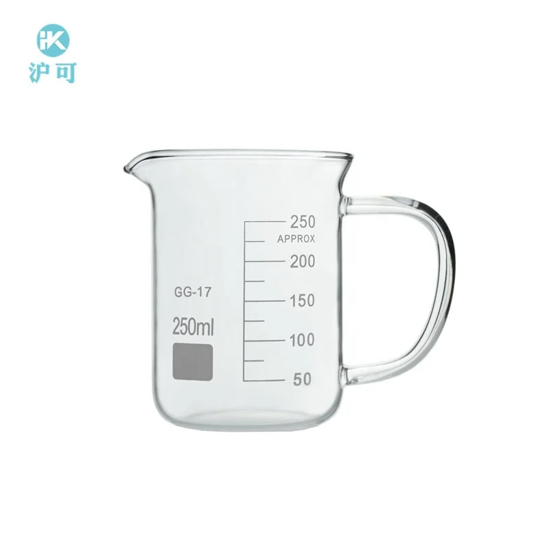 Huke Laboratory Glassware Measuring Beaker 250ml 400ml 500ml 600ml 800ml 1000ml 2000ml Borosilicate Glass Beaker with Handle