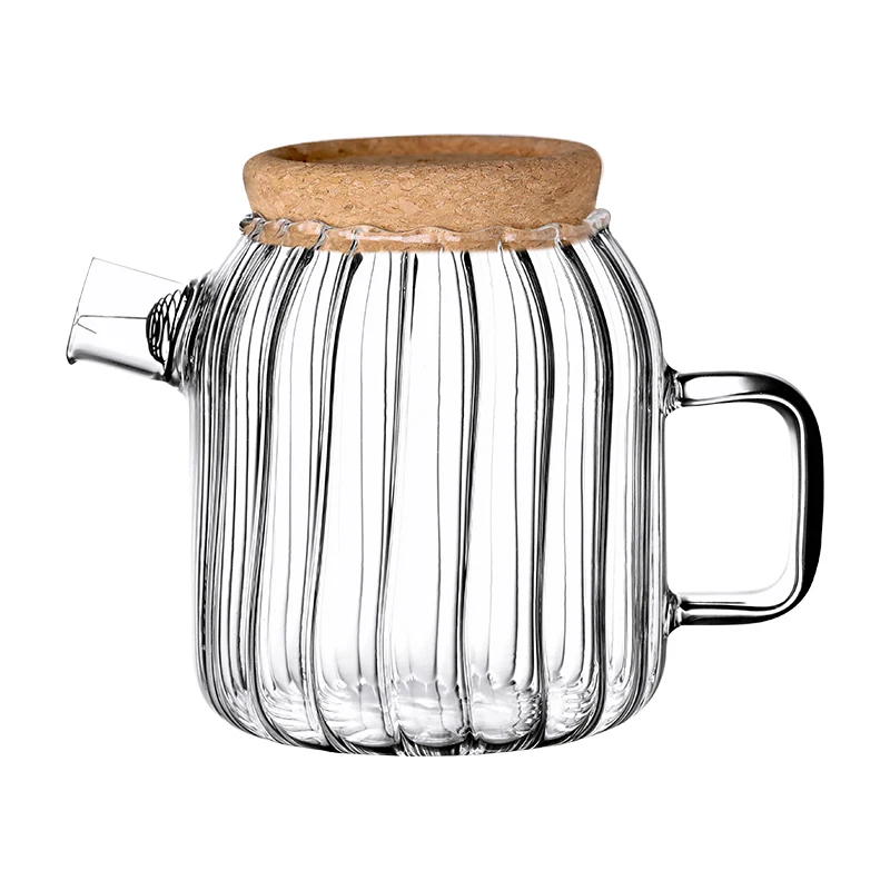 Creative Vertical Striped High Borosilicate Glass Teapot Set Transparent Heat Resistant Glass Teapot with Lid